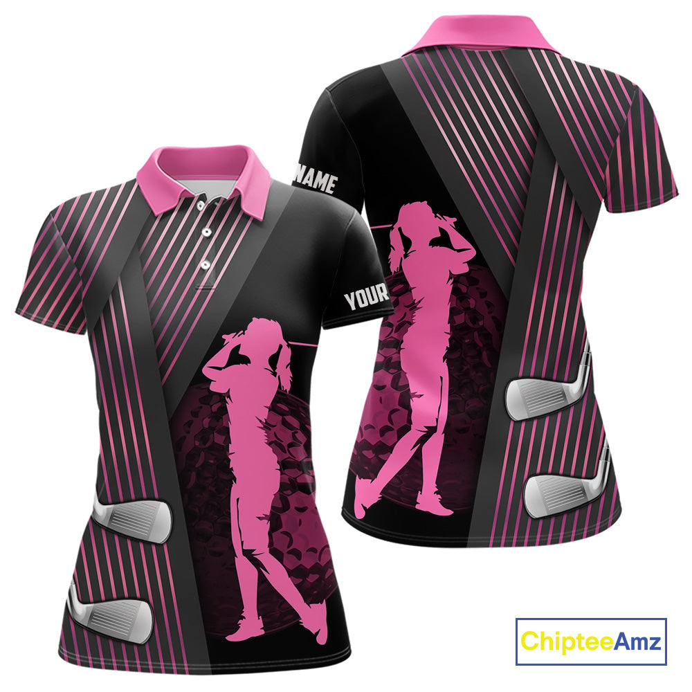 Black and pink Women golf polo shirts custom golf clubs team golf shirts, golf tops for ladies NQS10117
