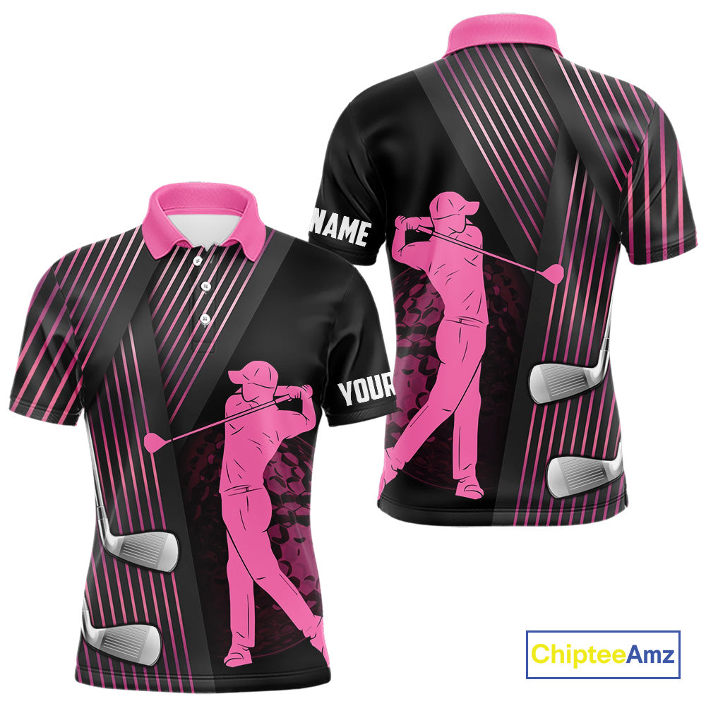 Black and pink matching golf polo for couples custom golf clubs team golf shirt, matching golf shirts NQS10117