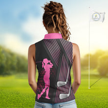 Load image into Gallery viewer, Black and pink Women Sleeveless polo shirt custom golf clubs team golf shirts, golf tops for ladies NQS10117