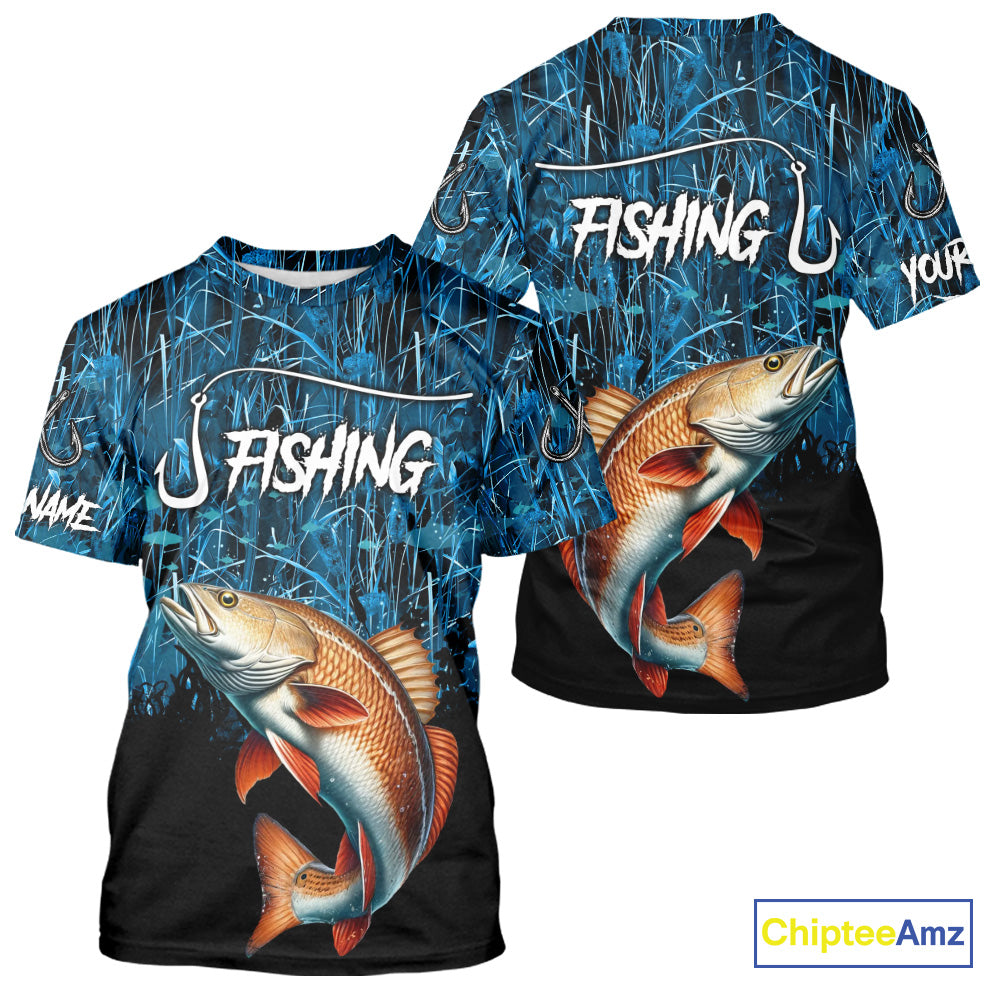 Redfish puppy drum Fishing blue camo Custom UV protection long sleeves fishing shirts NQS10121