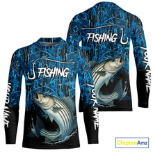 Load image into Gallery viewer, Striped Bass Fishing blue camo Custom UV protection Striper long sleeves fishing shirts NQS10122