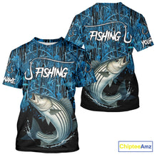 Load image into Gallery viewer, Striped Bass Fishing blue camo Custom UV protection Striper long sleeves fishing shirts NQS10122