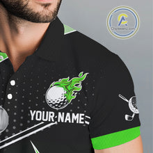 Load image into Gallery viewer, Black and Green Fire golf ball custom Men golf polo shirts, personalized golf outfits for team men NQS10123