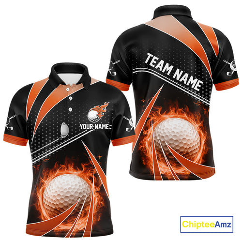 Black and Orange Fire golf ball custom Men golf polo shirts, personalized golf outfits for team men NQS10124