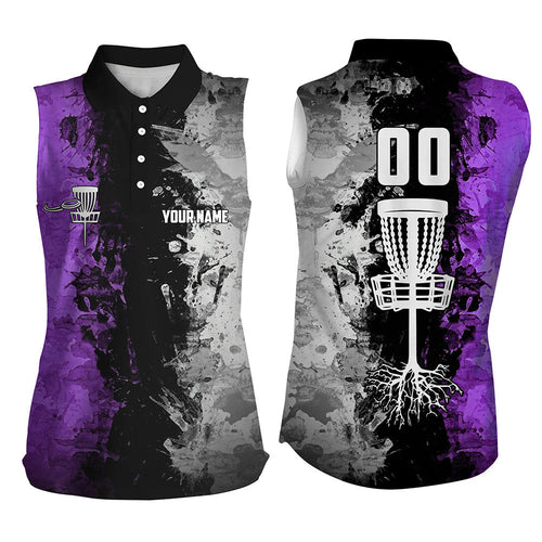 Custom name and number Disc Golf basket Women sleeveless polo shirt, sleeveless golf tops | Purple NQS8053