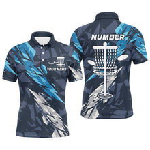 Load image into Gallery viewer, Blue camo Disc golf basket custom team disc golf polo shirt for Men, frisbee golf attire NQS8059