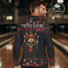 Load image into Gallery viewer, Black &amp; Red Plaid Christmas pattern Skull Bowling Shirts For Men Custom Team Bowling outfit jerseys NQS11057