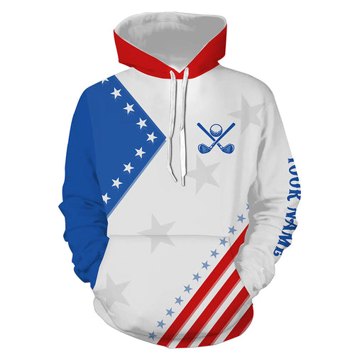 Red, white and blue Golf Hoodies for men, women custom American Flag patriotic golf shirts NQS8354