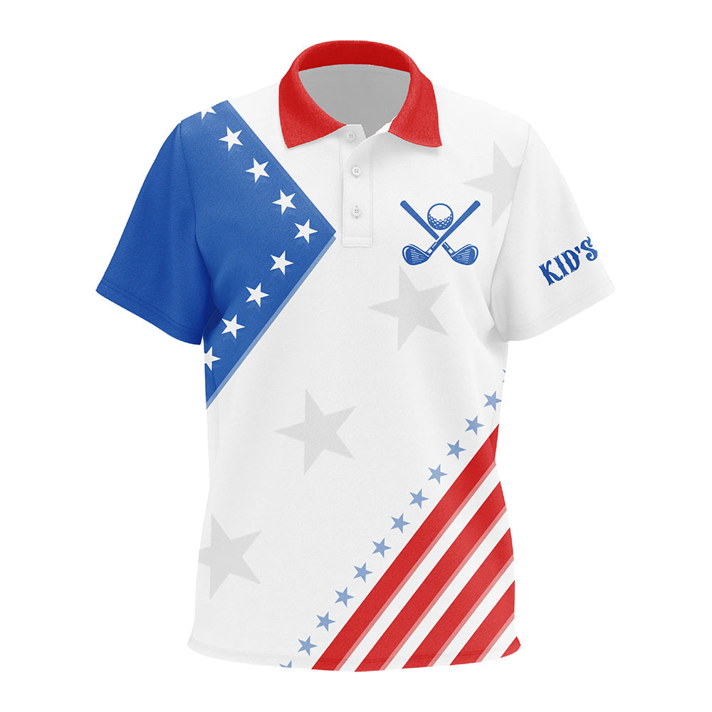 Red, white and blue golf polo for Kid custom American Flag patriotic kids golf shirts NQS8354