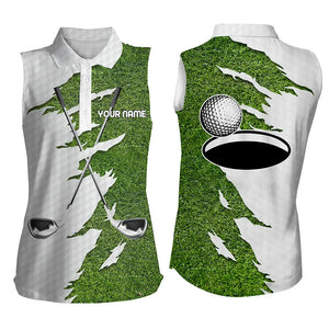 Womens sleeveless polo shirts custom name green golf clubs, personalized golf shirt for women NQS4672