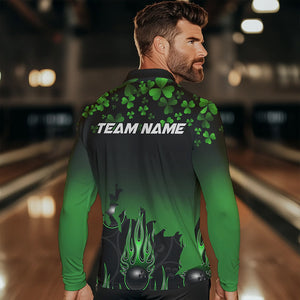 Green shamrock Flame bowling shirts for men Custom St Patrick Day black team league bowling jerseys NQS9390