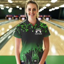 Load image into Gallery viewer, Green shamrock Flame bowling shirts for Women Custom St Patrick Day black team league bowling jerseys NQS9390