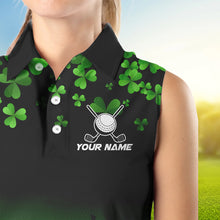 Load image into Gallery viewer, Green shamrock Flame Women sleeveless polo shirt Customize St Patrick Day team ladies golf shirts NQS9391