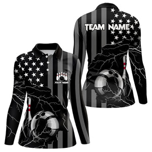 Personalized Black American flag Lightning thunder Custom Bowling Team Shirts For Women Bowling Jersey NQS9538