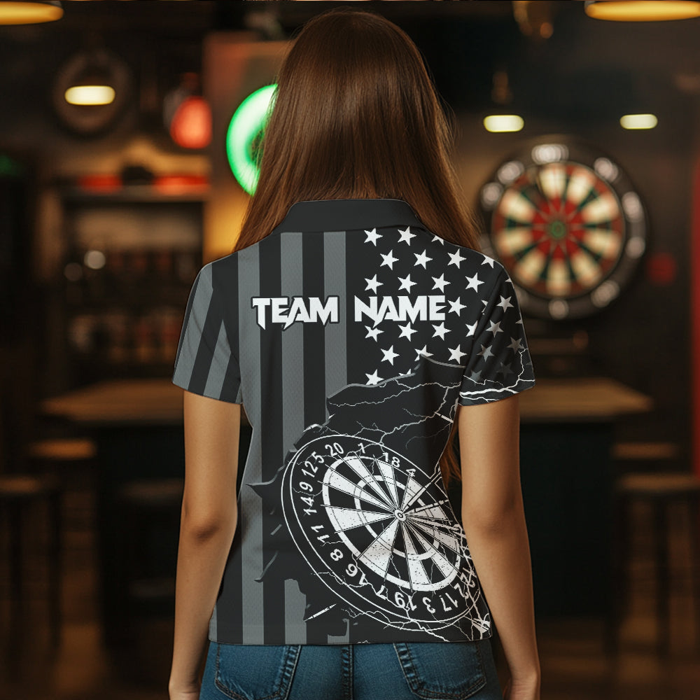 Personalized Black American flag Lightning thunder Custom Dart Team Shirts For Women Darts Jersey NQS9539