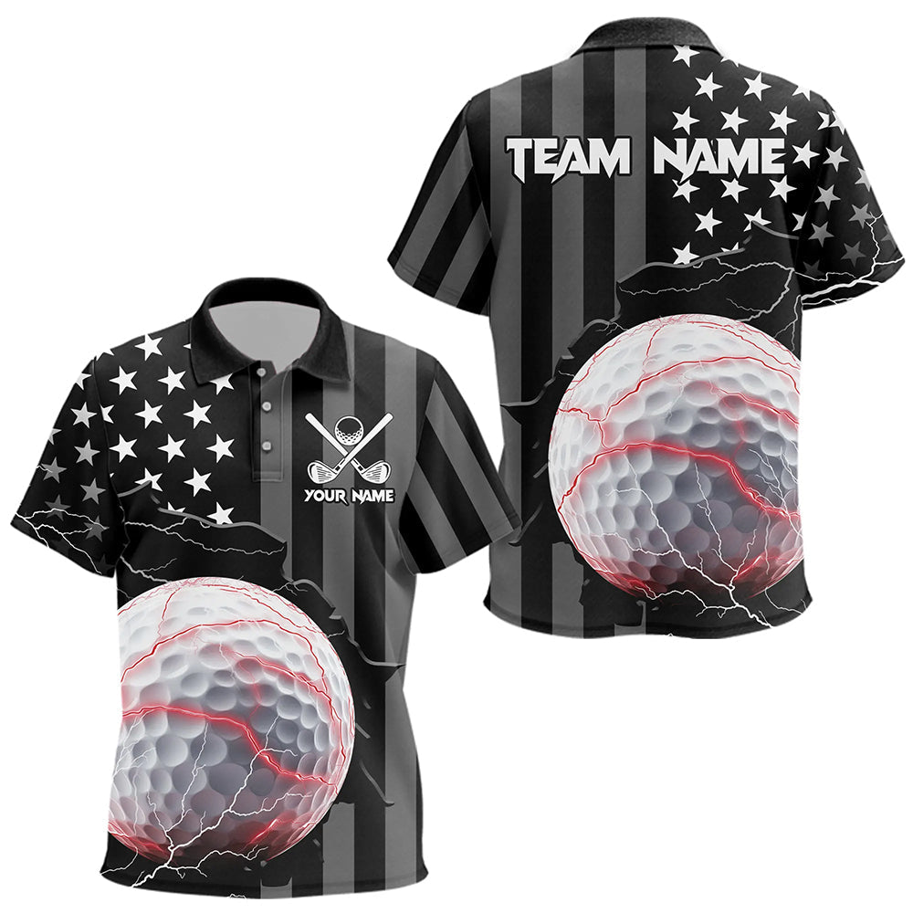 Personalized Black American flag Lightning thunder Custom Golf Polo Team Shirts For Kid Golf apparel NQS9540