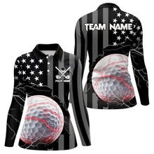 Load image into Gallery viewer, Personalized Black American flag Lightning thunder Custom Golf Polo Team Shirts For Women Golf apparel NQS9540