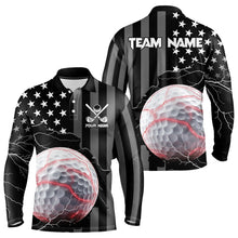 Load image into Gallery viewer, Personalized Black American flag Lightning thunder Custom Golf polo Team Shirts For Men golf apparel NQS9540