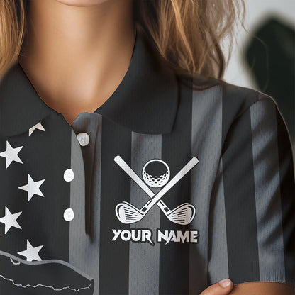 Personalized Black American flag Lightning thunder Custom Golf Polo Team Shirts For Women Golf apparel NQS9540