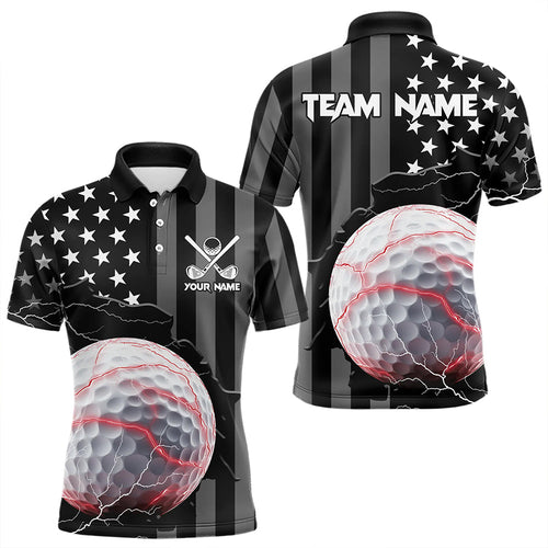 Personalized Black American flag Lightning thunder Custom Golf polo Team Shirts For Men golf apparel NQS9540
