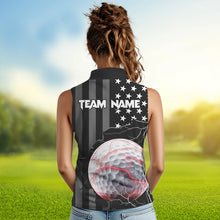 Load image into Gallery viewer, Personalized Black American flag Lightning thunder Custom Golf sleeveless polo Team Shirts For Women NQS9540