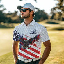 Load image into Gallery viewer, Personalized American Flag Eagle White Men golf polo shirts Custom patriotic golf tops for Men NQS9541
