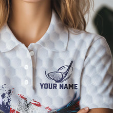 Load image into Gallery viewer, Personalized American Flag Eagle White Women golf polo shirts Custom patriotic golf tops for ladies NQS9541