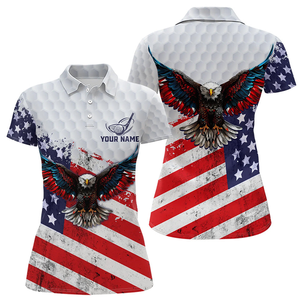 Personalized American Flag Eagle White Women golf polo shirts Custom patriotic golf tops for ladies NQS9541