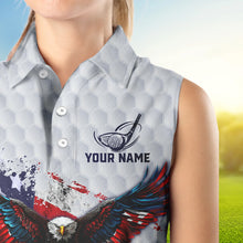 Load image into Gallery viewer, Personalized American Flag Eagle White Women sleeveless polo shirt Custom patriotic ladies golf tops NQS9541