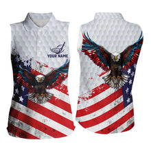 Load image into Gallery viewer, Personalized American Flag Eagle White Women sleeveless polo shirt Custom patriotic ladies golf tops NQS9541