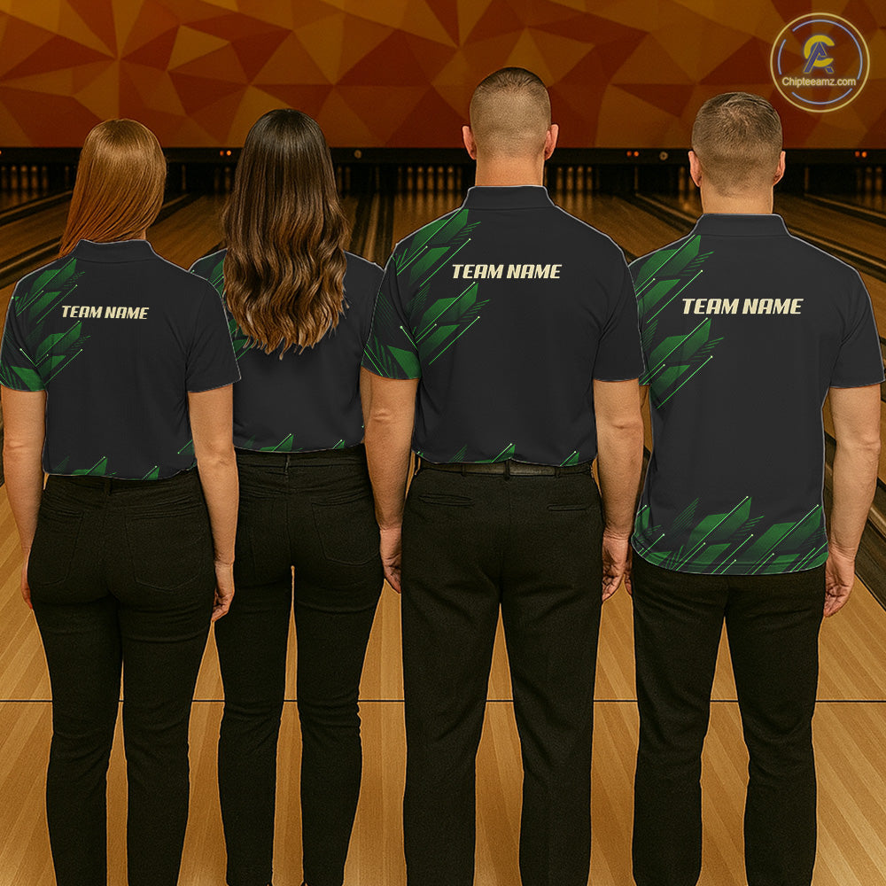 Black & Green Camo Skull Lightning Bowling Polo, 1/4 zip shirts for Women Custom Team bowling Jersey NQS11657