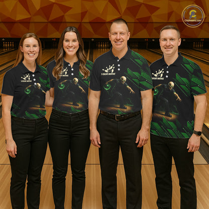 Black & Green Camo Skull Lightning Bowling Polo, 1/4 zip shirts for Women Custom Team bowling Jersey NQS11657