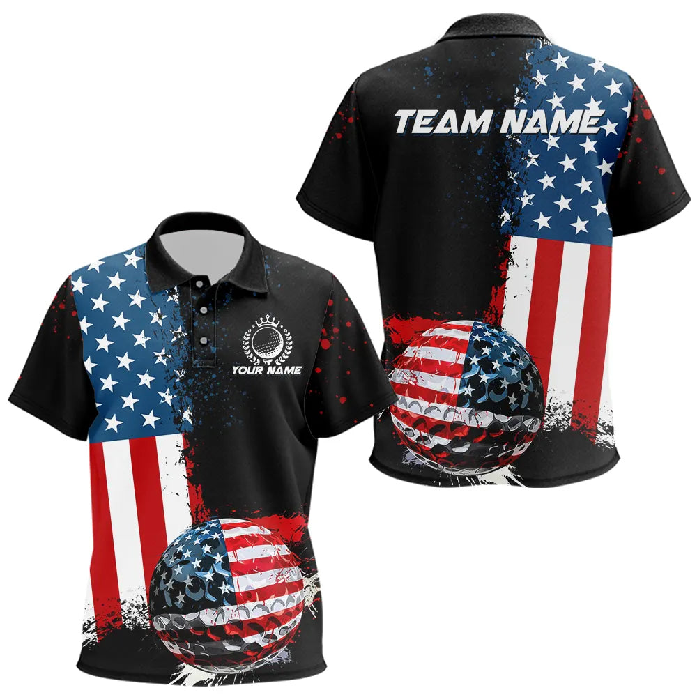 Black American Flag Kid Golf Polo Shirt Custom Golf attire for Kid, patriotic golf gifts NQS9696