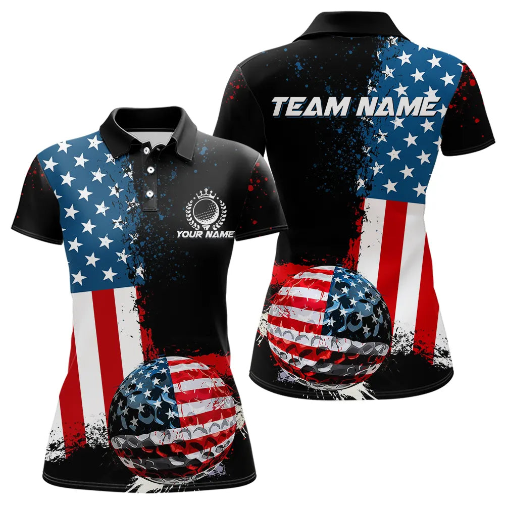 Black American Flag Women Golf Polo Shirts Custom Golf attire for ladies, patriotic golf gifts NQS9696
