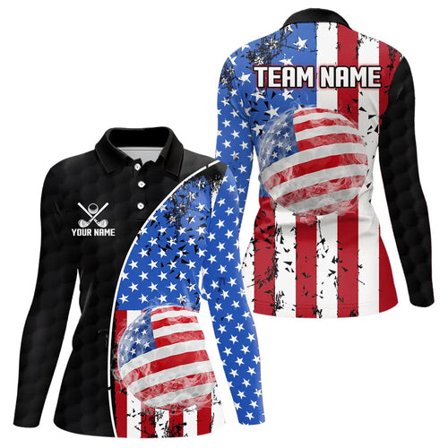 Personalized Black Camo Golf Polo Shirts For Women Custom American Flag patriotic golf shirts outfit NQS9698