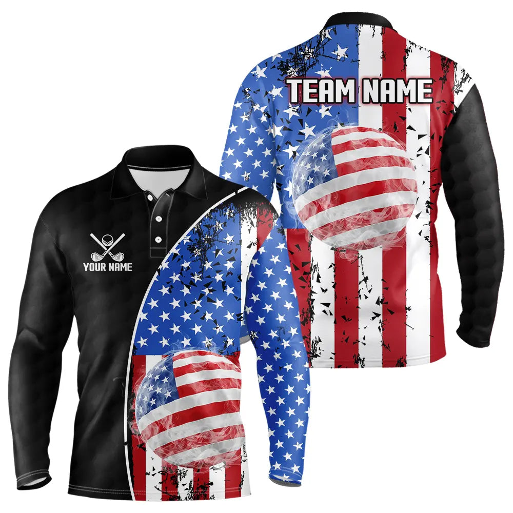 Personalized Black Camo Golf Polo Shirts For Men Custom American Flag patriotic golf shirts outfit NQS9698