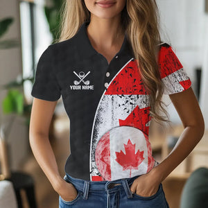 Personalized Black Camo Golf Polo Shirts For Women Custom Canadian Flag patriotic golf shirts outfit NQS9699