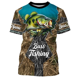 Largemouth Bass Fishing Camo Customize name sun protection long sleeve fishing shirt, personalized gift NQS474