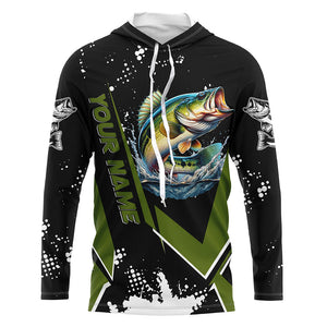 Personalized Largemouth Bass Fishing Jerseys, Black and Green Bass Fishing Tournament Shirts NQS7839