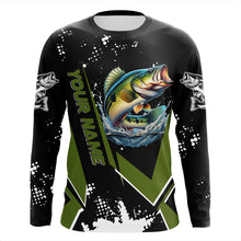 Load image into Gallery viewer, Personalized Largemouth Bass Fishing Jerseys, Black and Green Bass Fishing Tournament Shirts NQS7839