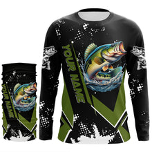 Load image into Gallery viewer, Personalized Largemouth Bass Fishing Jerseys, Black and Green Bass Fishing Tournament Shirts NQS7839