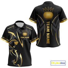 Load image into Gallery viewer, Black and Gold crown Kid golf polo shirts Custom Golf Team jerseys, cool golf gifts NQS10125