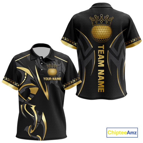 Black and Gold crown Kid golf polo shirts Custom Golf Team jerseys, cool golf gifts NQS10125