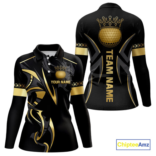 Black and Gold crown Women golf polo shirts Custom Golf Team jerseys, cool golf gifts NQS10125