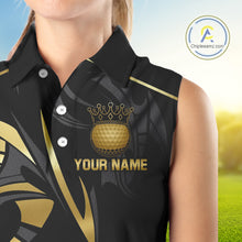Load image into Gallery viewer, Black and Gold crown Women sleeveless golf polo shirts Custom Golf Team jerseys, cool golf gifts NQS10125