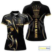 Load image into Gallery viewer, Black and Gold crown Disc golf polo shirts for Women Custom Disc Golf Team jerseys, disc golf gifts NQS10126