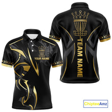 Load image into Gallery viewer, Black and Gold crown Disc golf polo shirts for Mens Custom Disc Golf Team jerseys, disc golf gifts NQS10126
