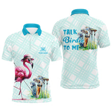 Load image into Gallery viewer, Mens golf polo shirts custom pink flamingo blue pattern golf shirts talk birdie to me NQS8064