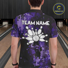 Load image into Gallery viewer, Purple Camo Bowling Polo, Quarter Zip Shirts For Men Custom Bowling Team Jerseys, Gift For Bowlers NQS10455