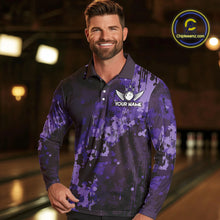 Load image into Gallery viewer, Purple Camo Bowling Polo, Quarter Zip Shirts For Men Custom Bowling Team Jerseys, Gift For Bowlers NQS10455